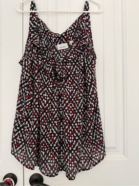 Avenue Black Red White Ruffle Print Tank Top